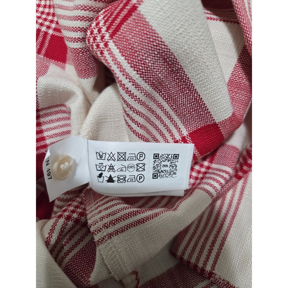 Zara ZW Collection Checked Button Up Shirt Shoulder Pads Red Sz S NWT - Picture 9 of 14